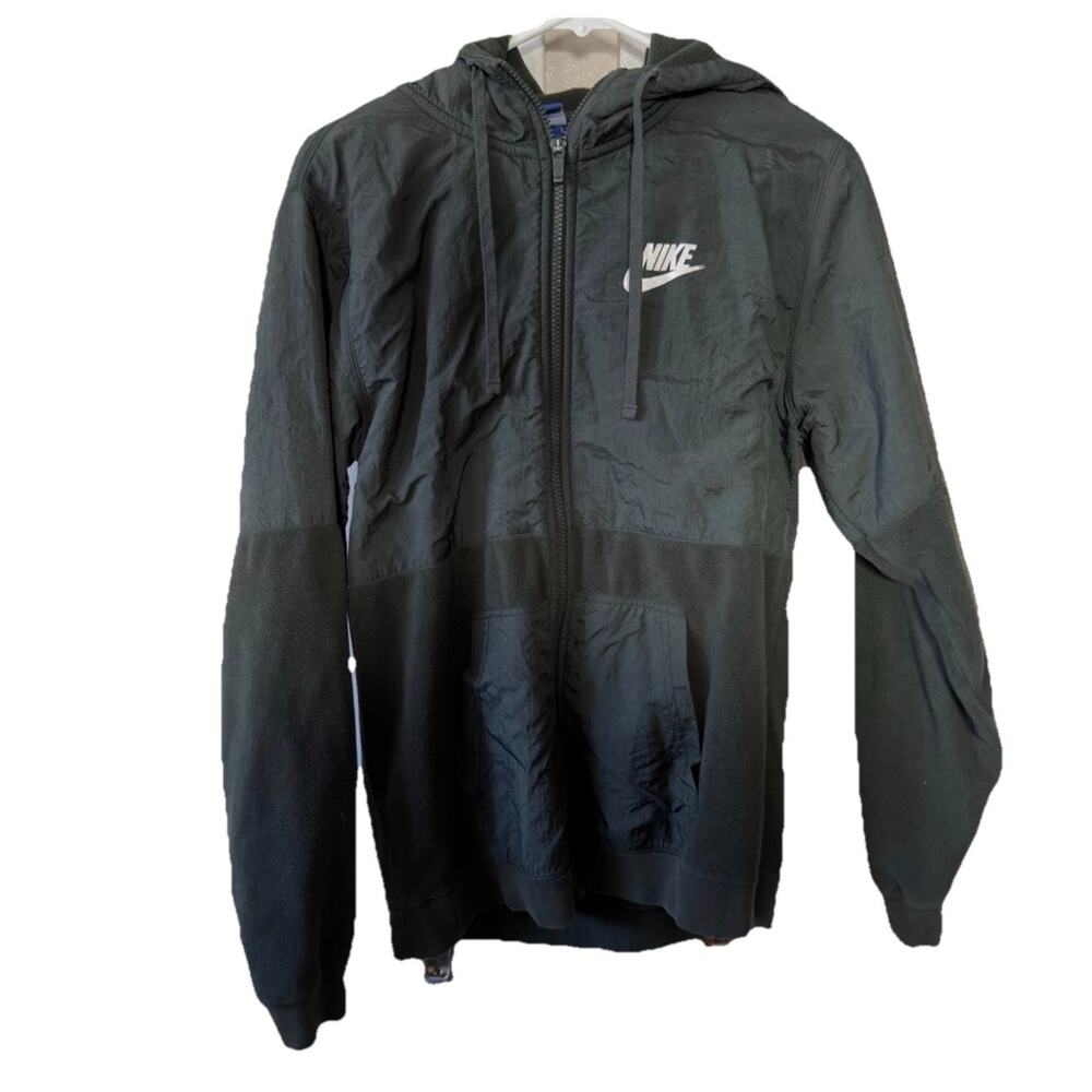 Nike Full Zip Hoodie Jacket Men’s Large Black Windbreaker Fleece Hybrid Swoosh - Picture 2 of 10